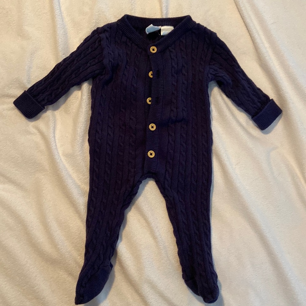 Navy Knit Footies/Bodysuit, 0-3 Months